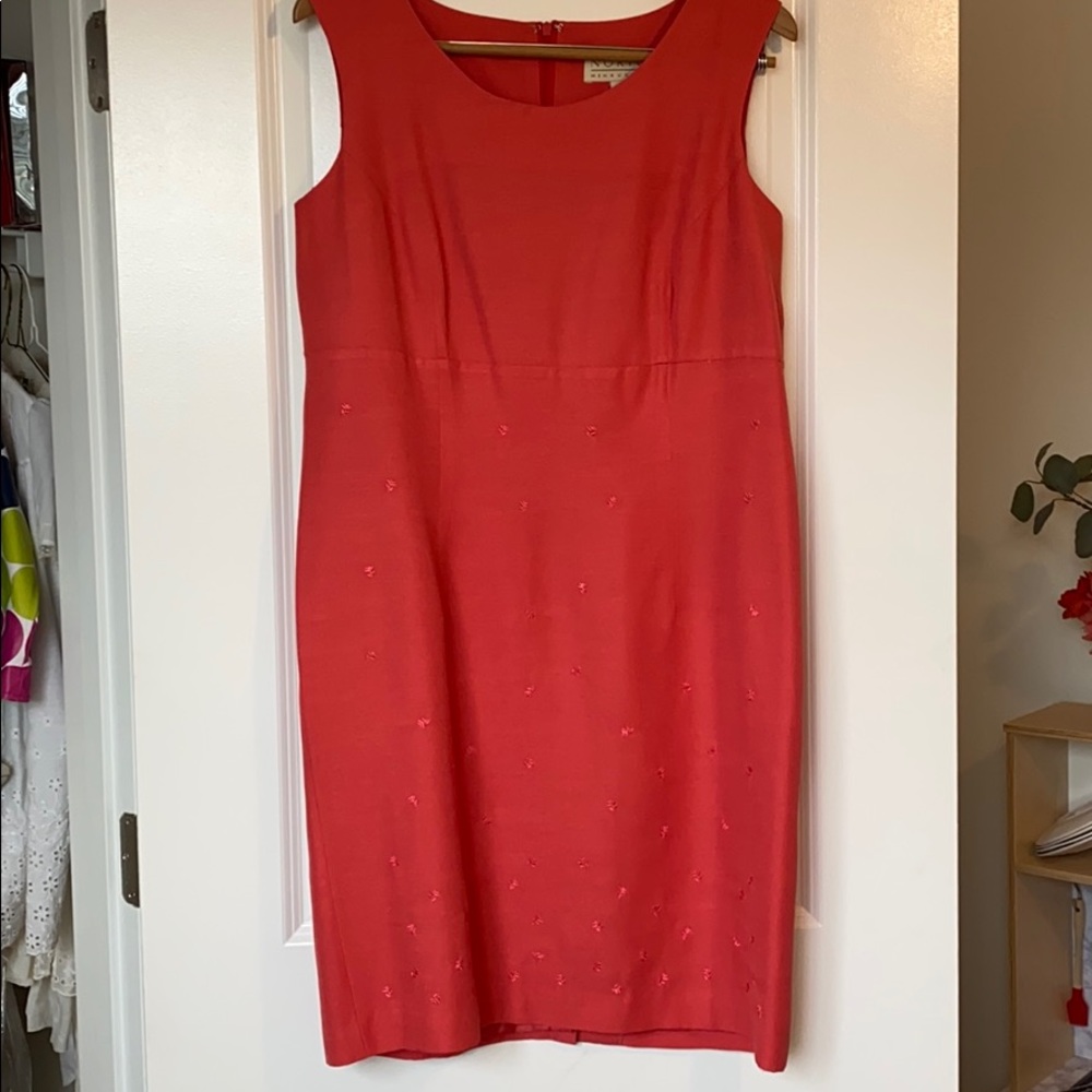 Coral embroidered sheath dress